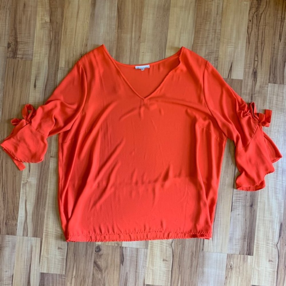 Skies are Blue v-neck ruched tie sleeve blouse 3X